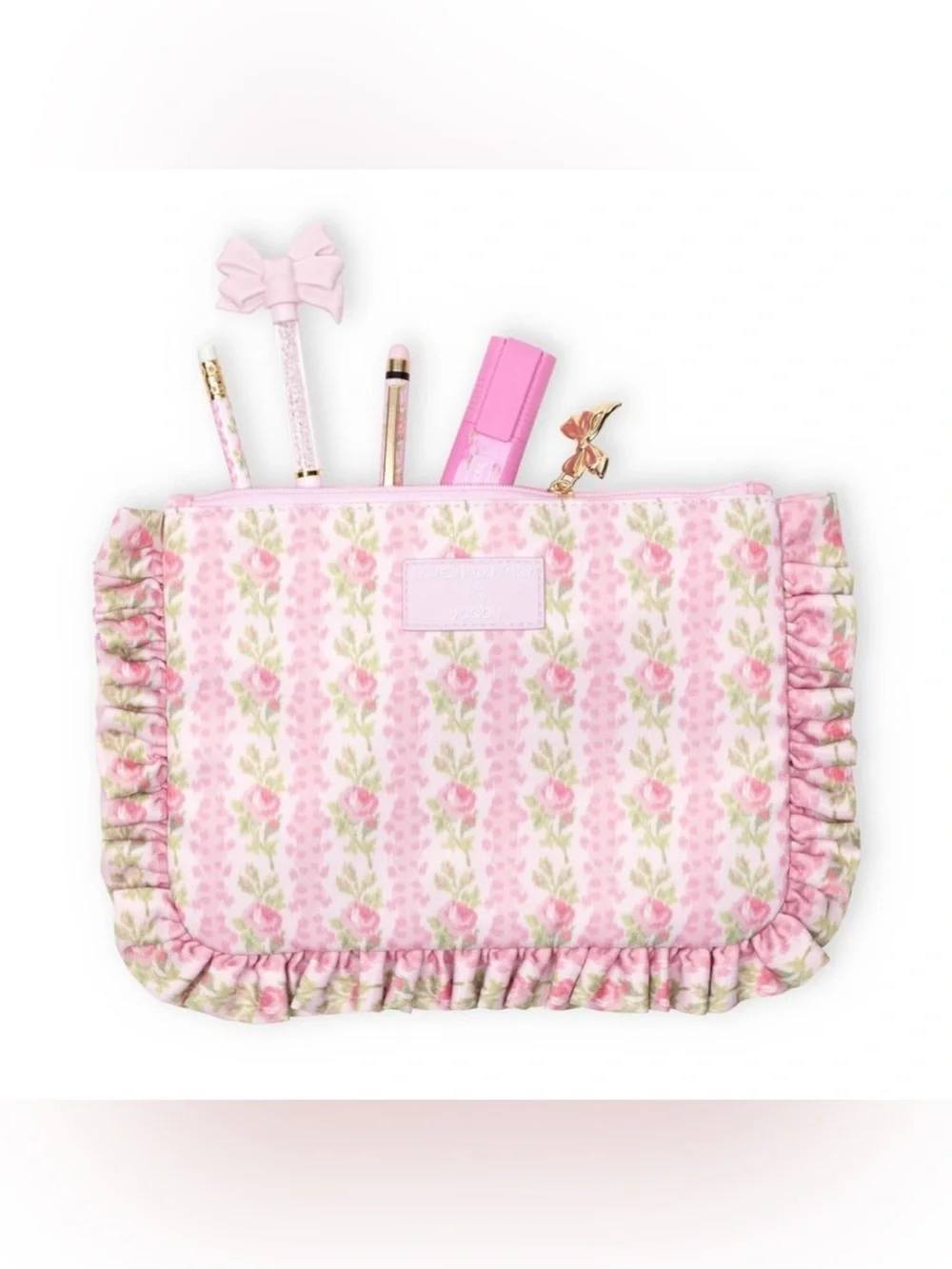 LoveShackFancy Blooming Pencil/Makeup Case Zip Ruffles StrawberryMacaroon - NWT